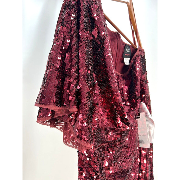 Mac Duggal 93540 Size 16 Embellished Cap Sleeve Cowl Neck Trumpet Gown Red NWT - Picture 8 of 14